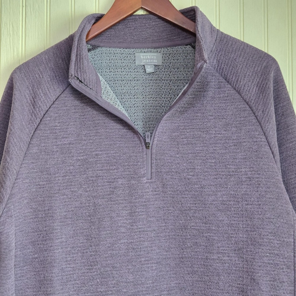 Berkley Jensen Sweatshirt Mens Medium Purple Fleece Quarter Zip Mock Neck Top